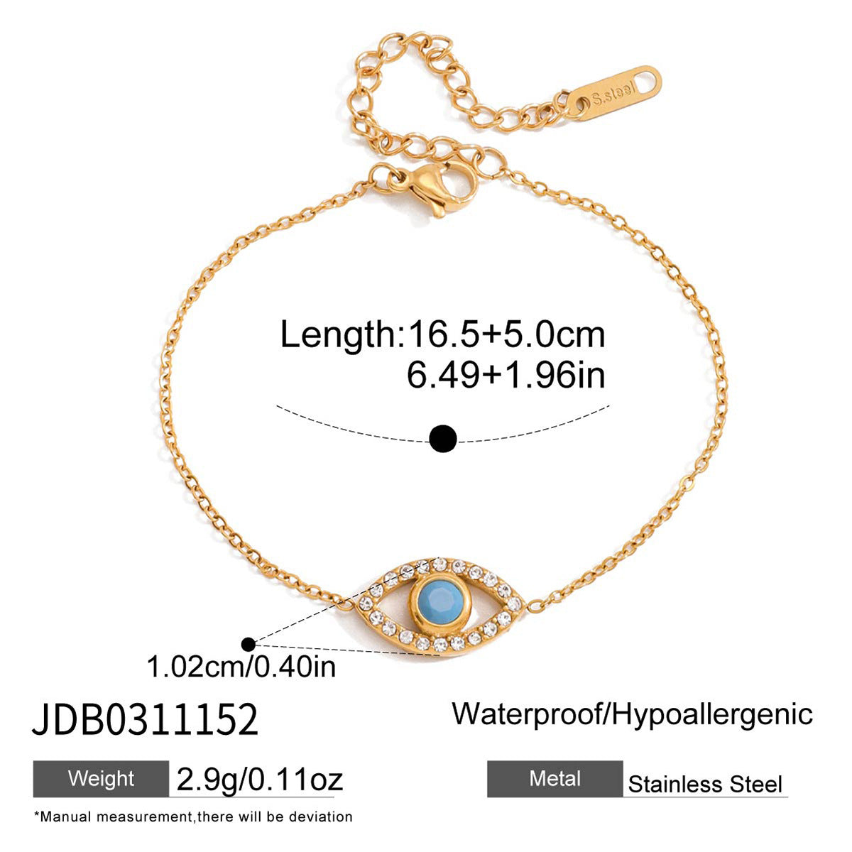 Evil Eye Stainless Steel Zircon Bracelet – Protective & Stylish
