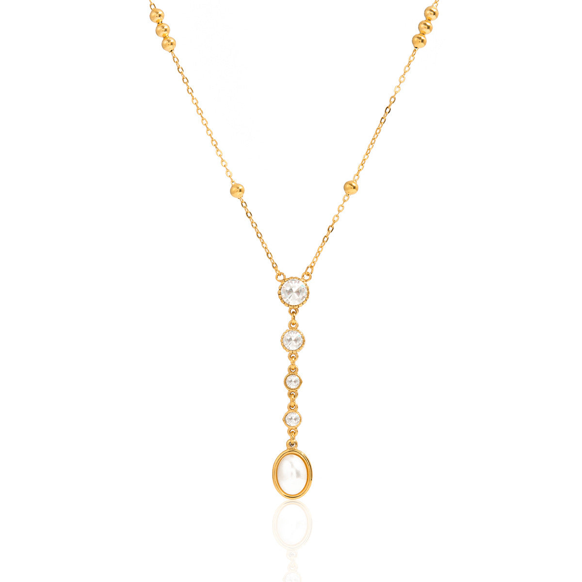 Tarnish-Free Titanium Steel Necklace – Blue Turquoise + Crystal Detail