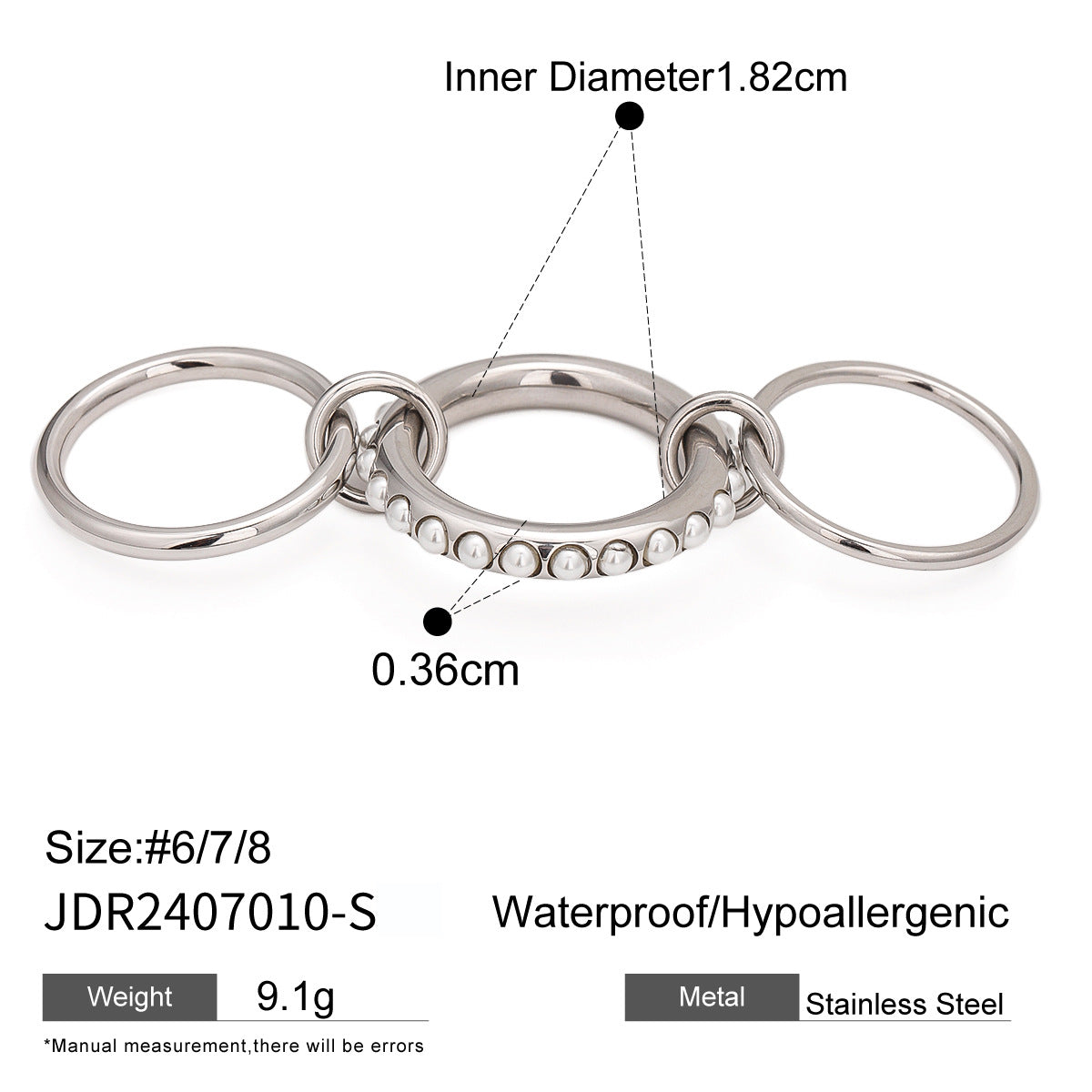 Layered Pearl Ring & Bracelet Set – Titanium Steel · Waterproof · Tarnish-Free