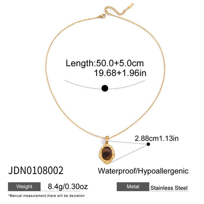 Titanium Steel Collarbone Chain – Pearl & Tiger Eye Accent