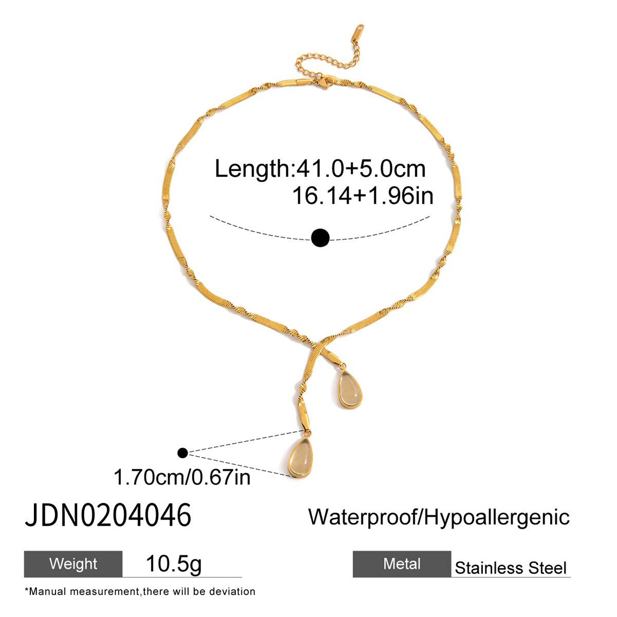 Sleek Teardrop Pendant Chain – Waterproof & Tarnish-Free