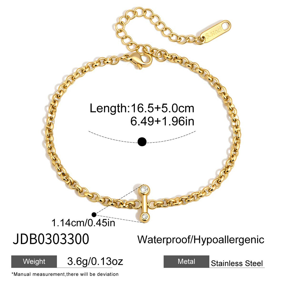 Stainless Steel Zircon Stackable Bracelet – Tarnish-Free · 18K Gold Finish
