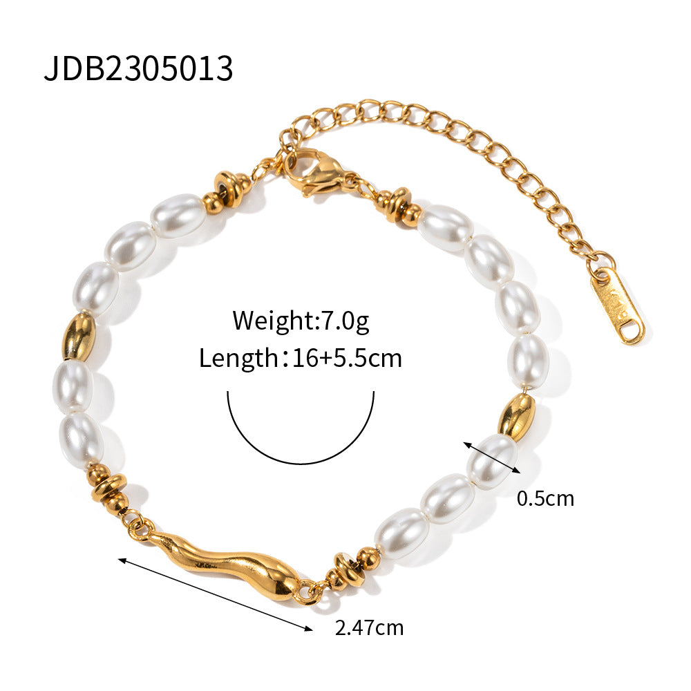 Tarnish-Free Stainless Steel Beaded Bracelet with Pearl