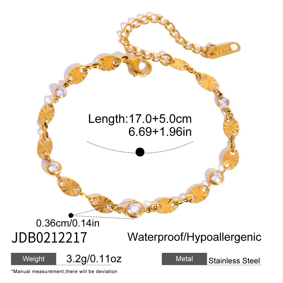 Stainless Steel Zircon Stackable Bracelet – Tarnish-Free · 18K Gold Finish