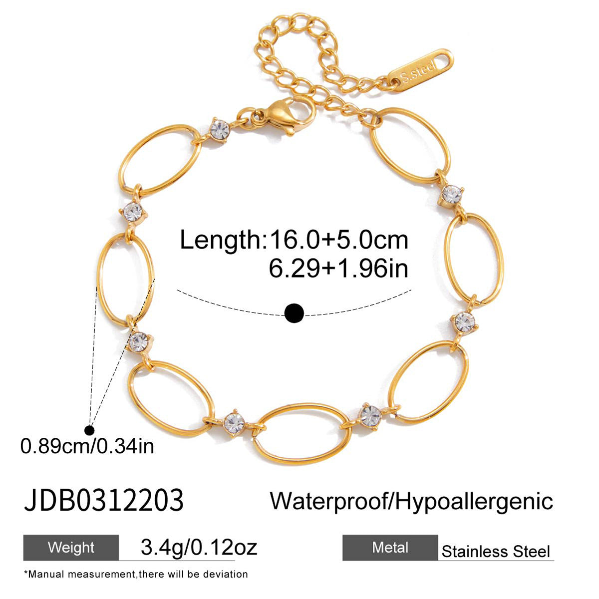 Gold Titanium Steel Heart Zircon Bracelet – Chic & Playful
