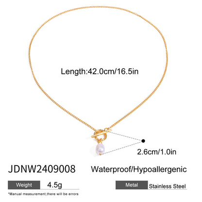 Titanium Steel Collarbone Chain – Pearl & Tiger Eye Accent