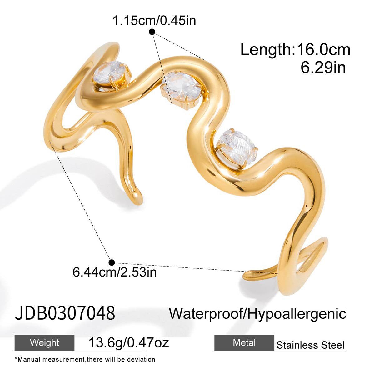 Stainless Steel Zircon Bangle – Open Design · Tarnish-Free