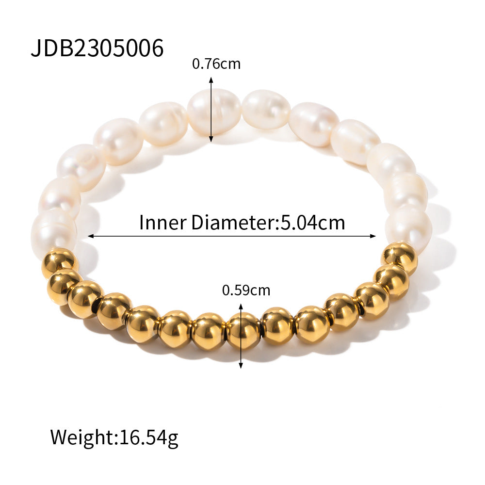 Tarnish-Free Stainless Steel Beaded Bracelet with Pearl