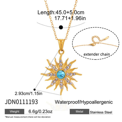 Tarnish-Free Titanium Steel Necklace – Blue Turquoise + Crystal Detail