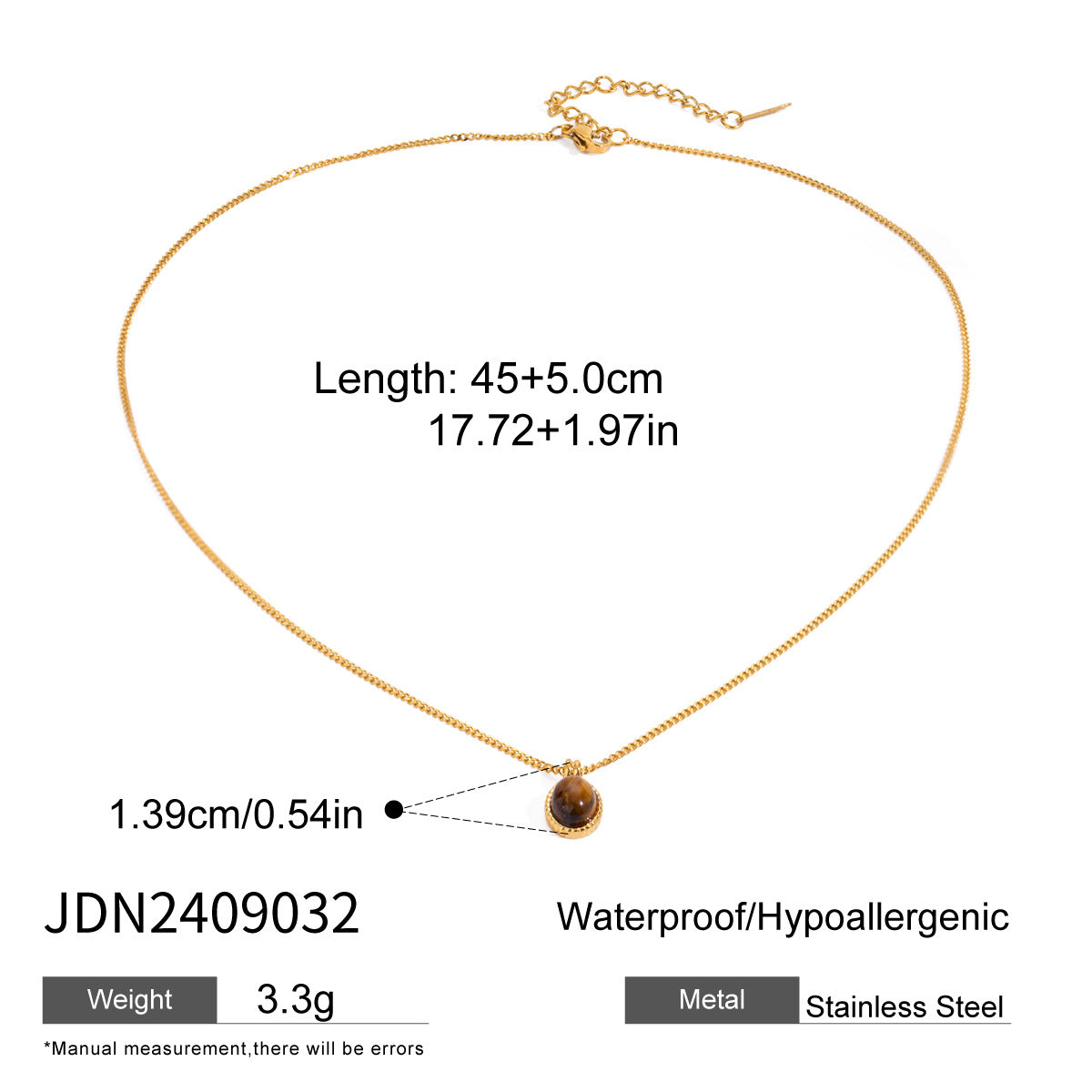 Titanium Steel Collarbone Chain – Pearl & Tiger Eye Accent