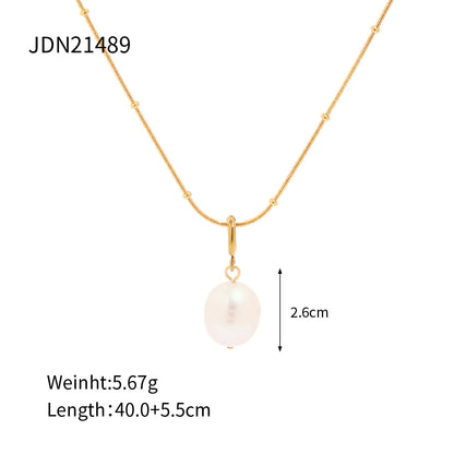 Titanium Steel Collarbone Chain – Pearl & Tiger Eye Accent