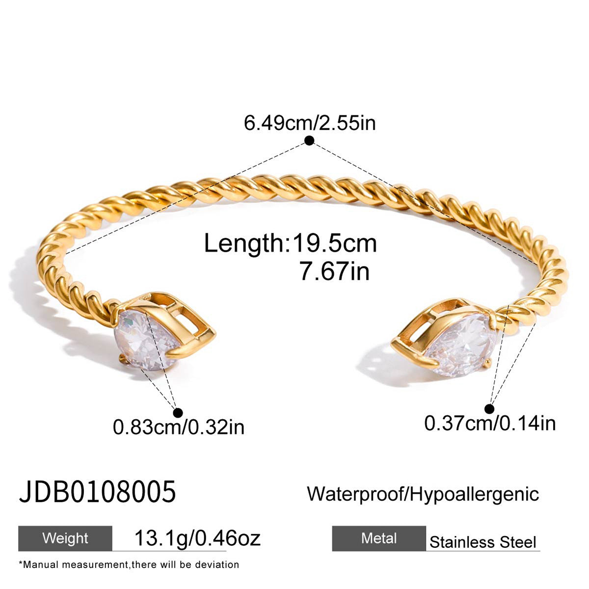 Stainless Steel Zircon Bangle – Open Design · Tarnish-Free