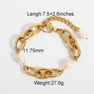 Gold Stainless Steel Pearl Bracelet – Elegant Minimalism