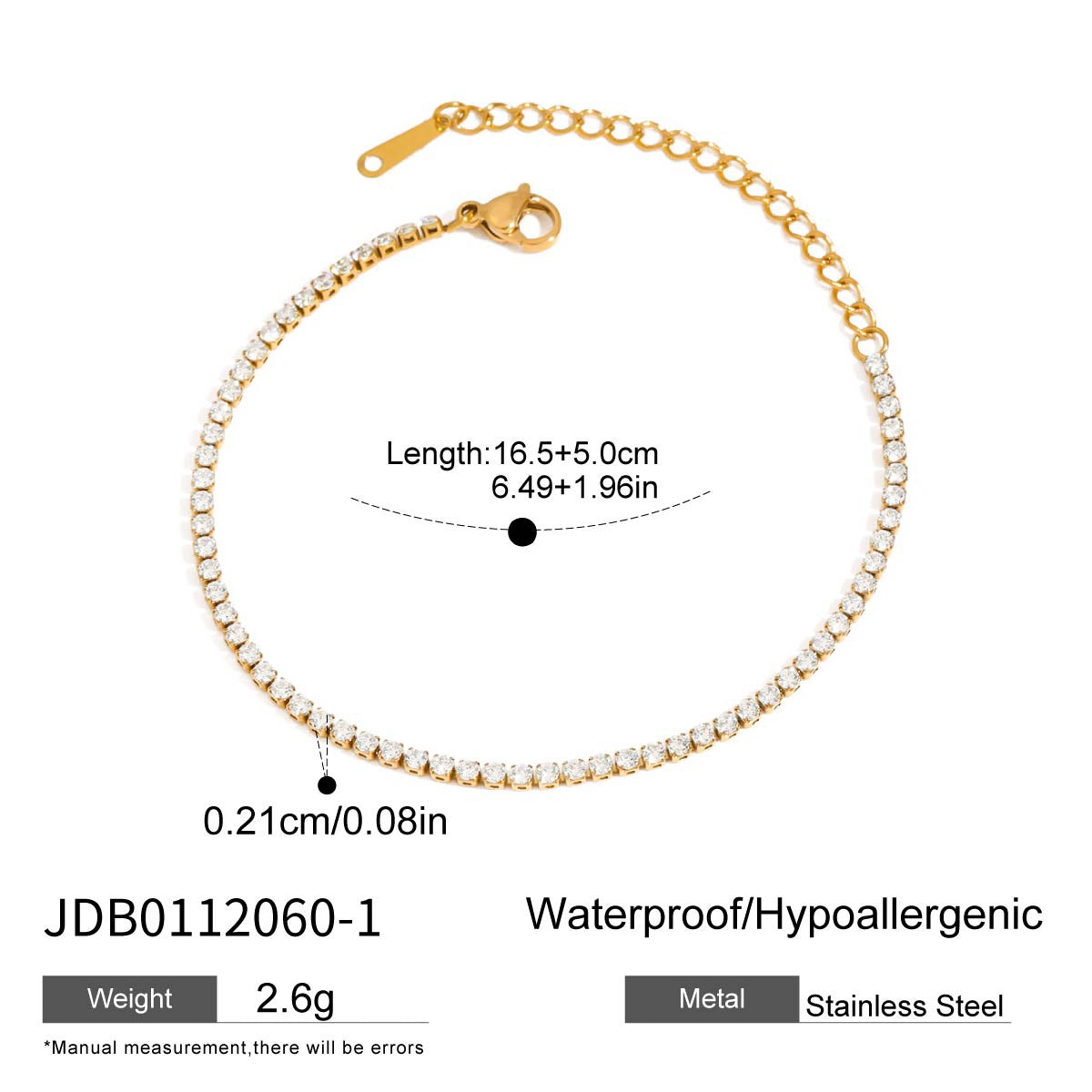 Titanium Steel Tennis Chain Bracelet – Stackable & Waterproof