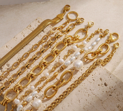 Gold Stainless Steel Pearl Bracelet – Elegant Minimalism