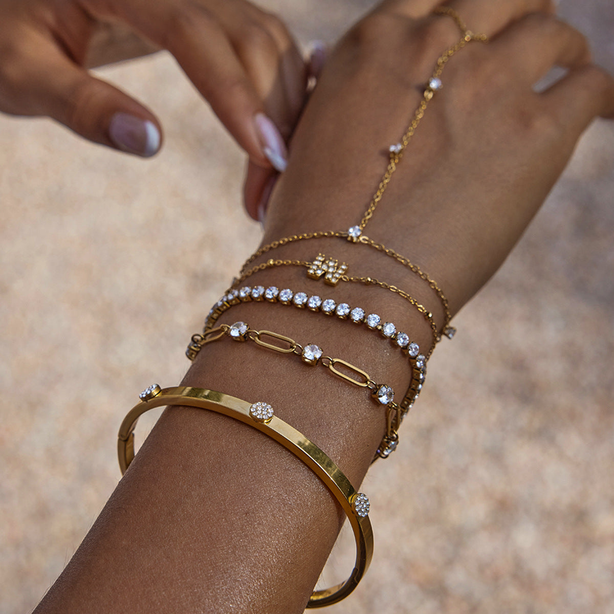 Tarnish-Free Stainless Steel Bangle with Crystal Detail