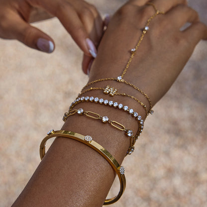Tarnish-Free Stainless Steel Bangle with Crystal Detail