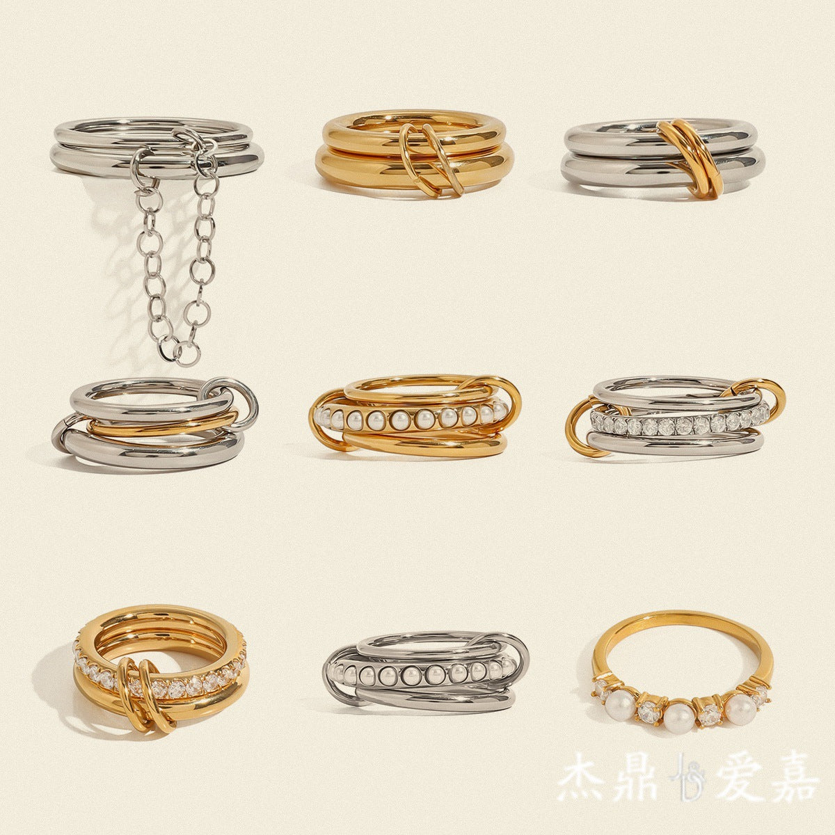 Layered Pearl Ring & Bracelet Set – Titanium Steel · Waterproof · Tarnish-Free