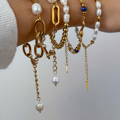 Tarnish-Free Stainless Steel Beaded Bracelet with Pearl