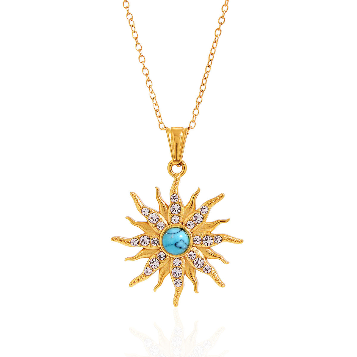 Tarnish-Free Titanium Steel Necklace – Blue Turquoise + Crystal Detail