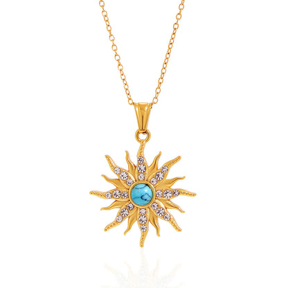 Tarnish-Free Titanium Steel Necklace – Blue Turquoise + Crystal Detail