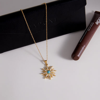 Tarnish-Free Titanium Steel Necklace – Blue Turquoise + Crystal Detail