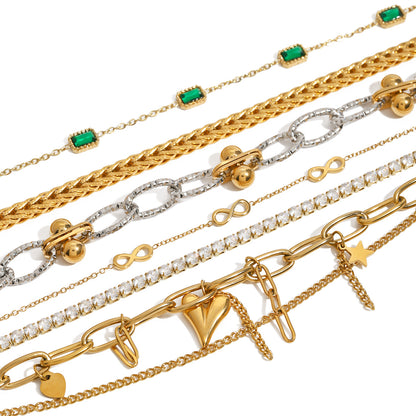 Stainless Steel Zircon & Pearl Chain Bracelet – Minimalist Luxury