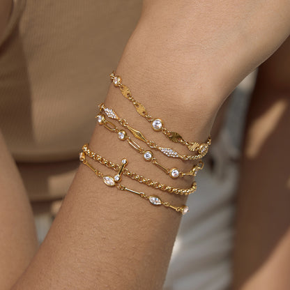 Stainless Steel Zircon Stackable Bracelet – Tarnish-Free · 18K Gold Finish