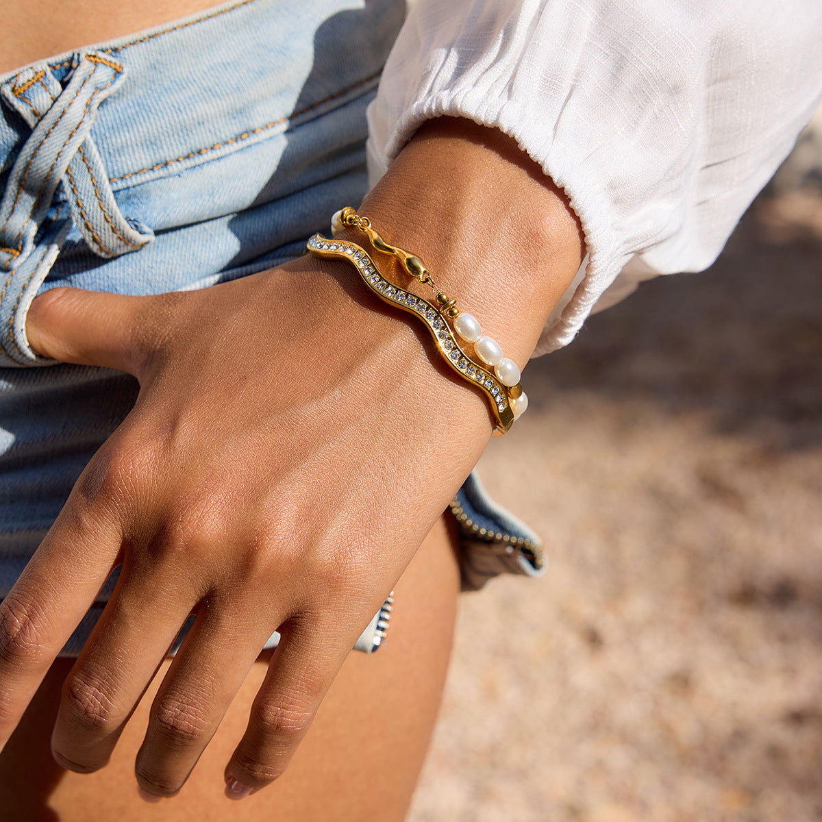 Tarnish-Free Stainless Steel Bangle with Crystal Detail
