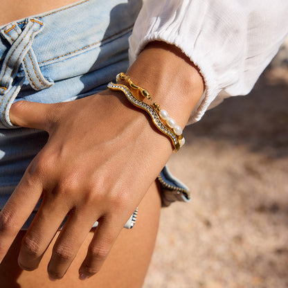 Tarnish-Free Stainless Steel Bangle with Crystal Detail
