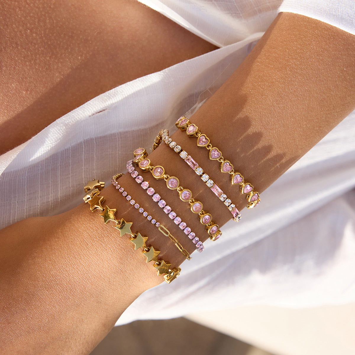 Titanium Steel Heart Zircon Bracelet – Subtle Luxury