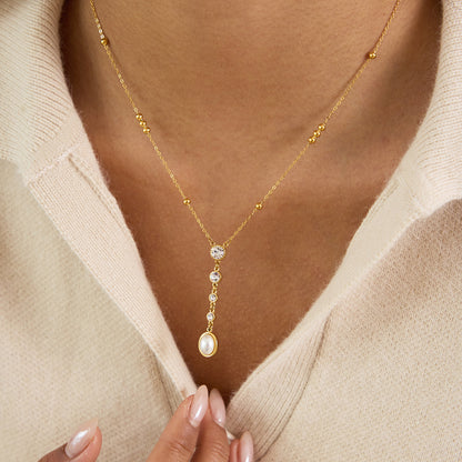 Tarnish-Free Titanium Steel Necklace – Blue Turquoise + Crystal Detail