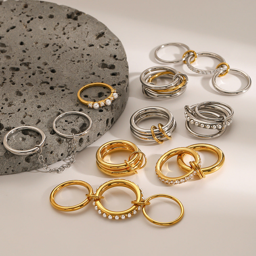Layered Pearl Ring & Bracelet Set – Titanium Steel · Waterproof · Tarnish-Free