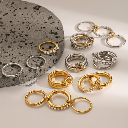 Layered Pearl Ring & Bracelet Set – Titanium Steel · Waterproof · Tarnish-Free