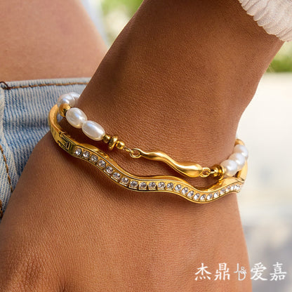 Tarnish-Free Stainless Steel Bangle with Crystal Detail