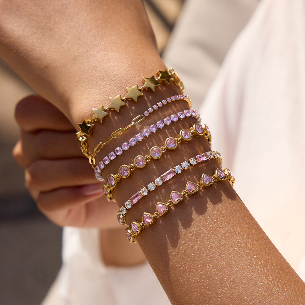 Titanium Steel Heart Zircon Bracelet – Subtle Luxury