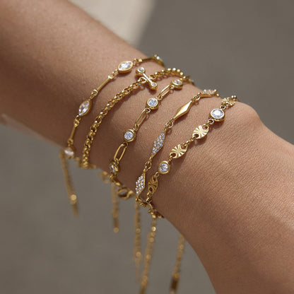 Stainless Steel Zircon Stackable Bracelet – Tarnish-Free · 18K Gold Finish