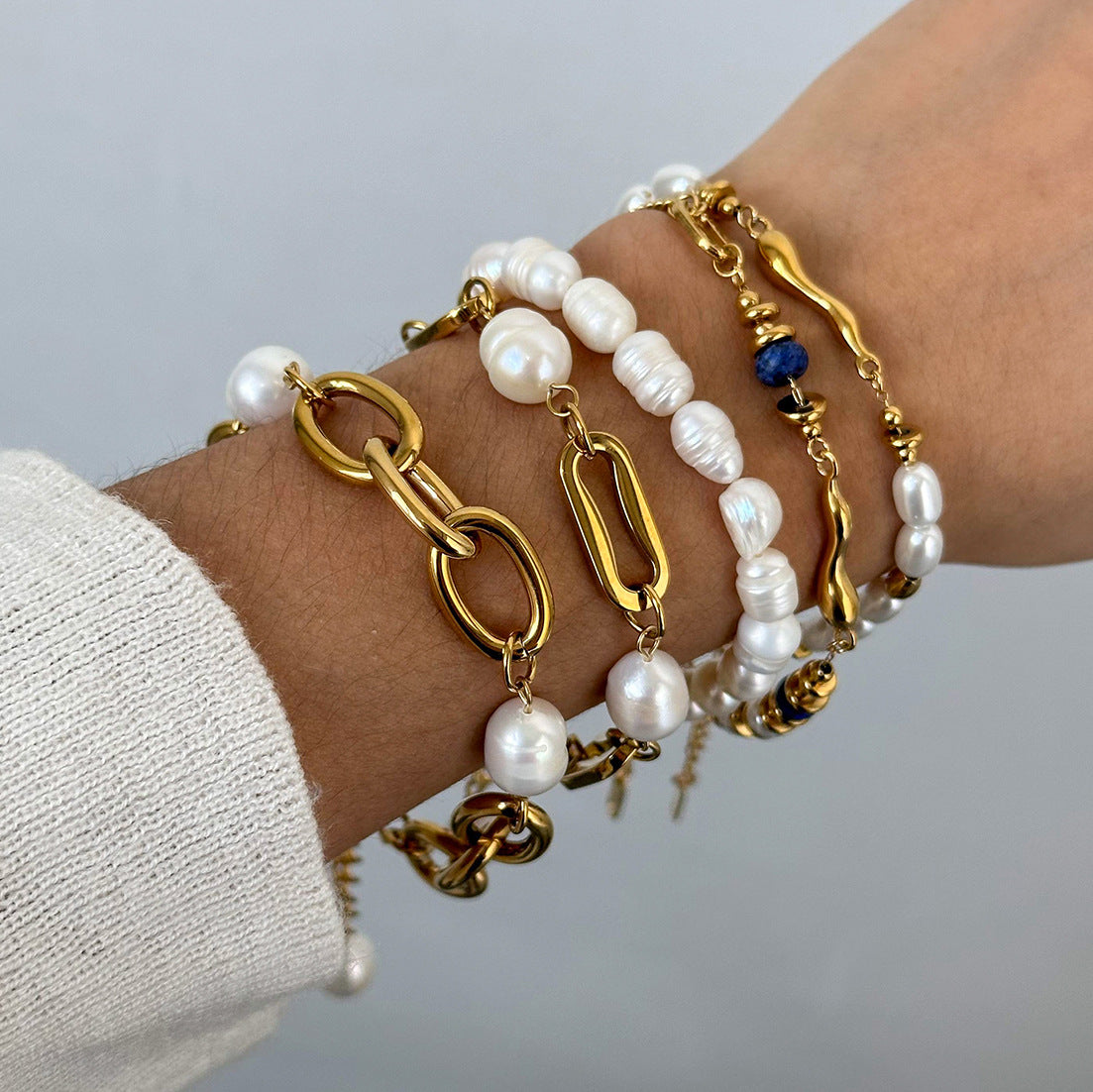 Tarnish-Free Stainless Steel Beaded Bracelet with Pearl
