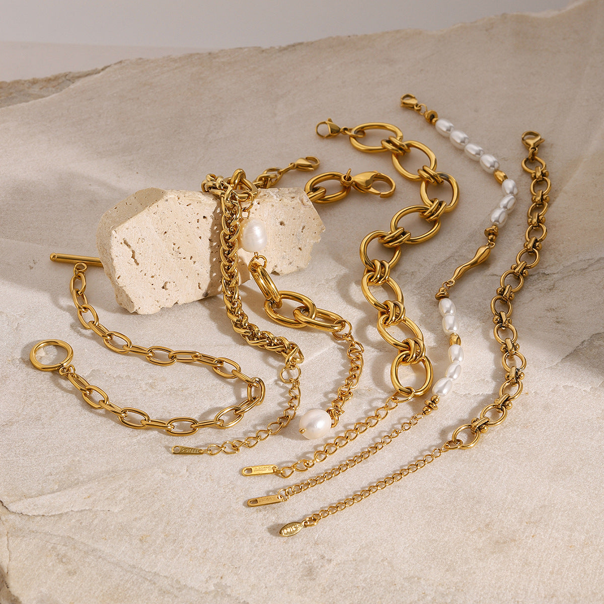 Gold Stainless Steel Pearl Bracelet – Elegant Minimalism