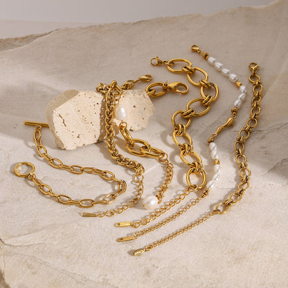 Gold Stainless Steel Pearl Bracelet – Elegant Minimalism