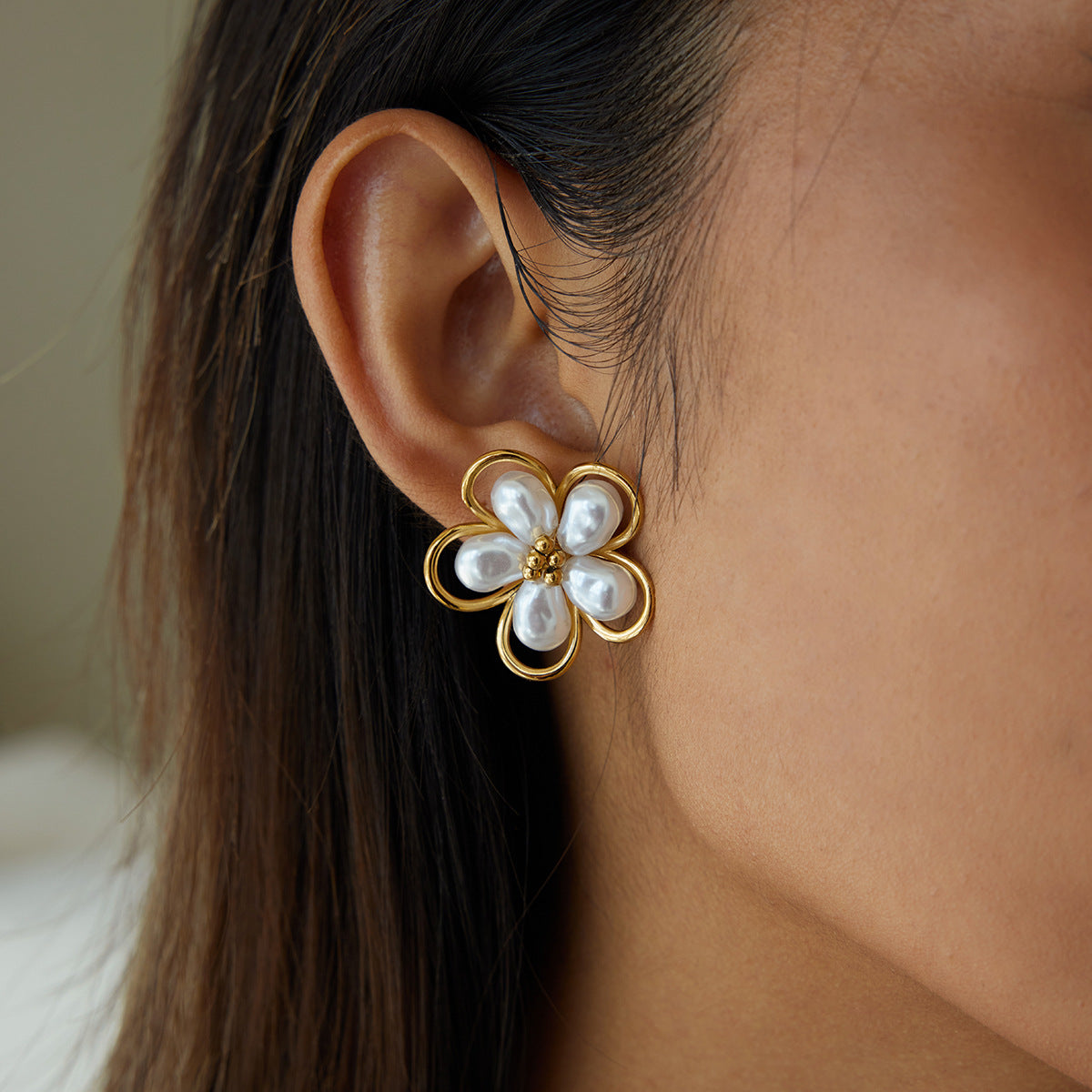 Tarnish-Free Titanium Steel Pearl Studs – Everyday Chic