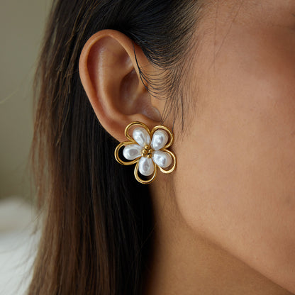 Tarnish-Free Titanium Steel Pearl Studs – Everyday Chic