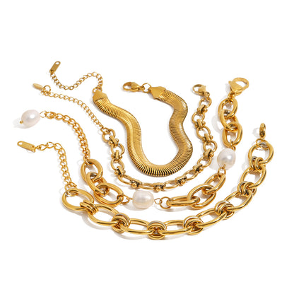 Gold Stainless Steel Pearl Bracelet – Elegant Minimalism