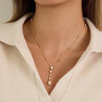 Tarnish-Free Titanium Steel Necklace – Blue Turquoise + Crystal Detail