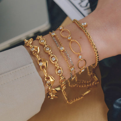 Gold Titanium Steel Heart Zircon Bracelet – Chic & Playful