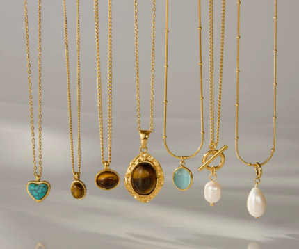 Titanium Steel Collarbone Chain – Pearl & Tiger Eye Accent