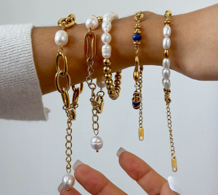 Tarnish-Free Stainless Steel Beaded Bracelet with Pearl
